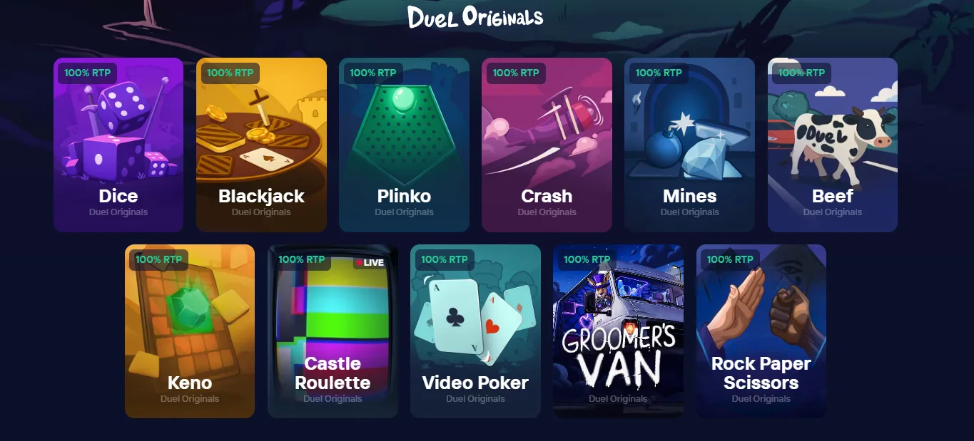 Duel Originals showcase: eleven games with a 100% RTP label
